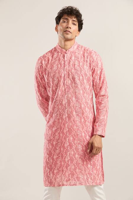 Shop Kasbah Pink Embroidery Chikankari Straight Kurta Online at Aza Fashions Shop_Kasbah_Pink Embroidery Chikankari Straight Kurta_Online_at_Aza_Fashions