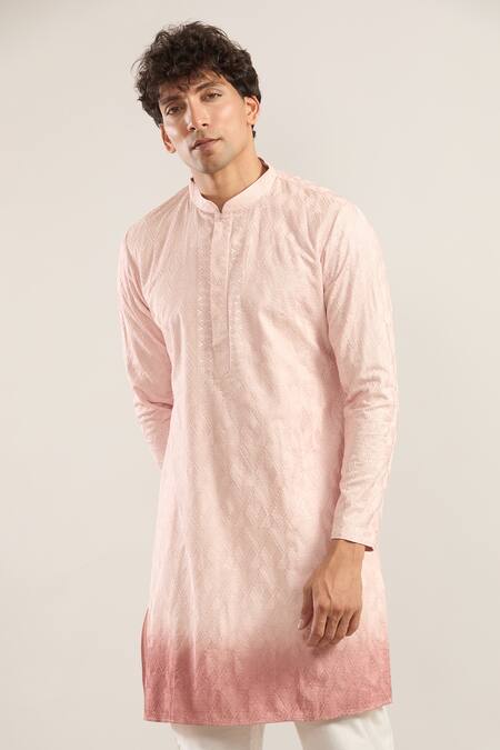 Shop Rng Safawala Pink Embroidery Ombre Chikankari Kurta Set Online at Aza Fashions Shop_Rng Safawala_Pink Embroidery Ombre Chikankari Kurta Set_Online_at_Aza_Fashions