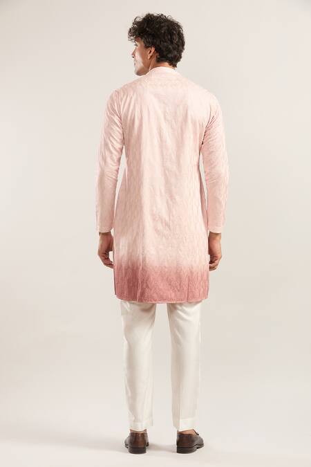 Shop Rng Safawala Pink Embroidery Ombre Chikankari Kurta Set at Aza Fashions Shop_Rng Safawala_Pink Embroidery Ombre Chikankari Kurta Set_at_Aza_Fashions
