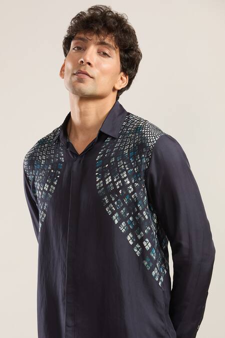 Buy Rohit Gandhi + Rahul Khanna Blue Rolling Box Print Casual Shirt Online at Aza Fashions Buy_Rohit Gandhi + Rahul Khanna_Blue Rolling Box Print Casual Shirt_Online_at_Aza_Fashions