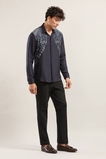 Shop Rohit Gandhi + Rahul Khanna Blue Rolling Box Print Casual Shirt Online at Aza Fashions Shop_Rohit Gandhi + Rahul Khanna_Blue Rolling Box Print Casual Shirt_Online_at_Aza_Fashions