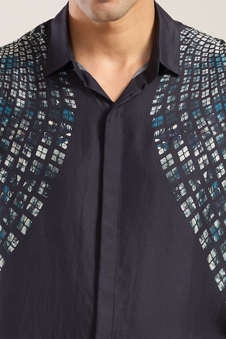 Rohit Gandhi + Rahul Khanna Blue Rolling Box Print Casual Shirt at Aza Fashions Rohit Gandhi + Rahul Khanna_Blue Rolling Box Print Casual Shirt_at_Aza_Fashions