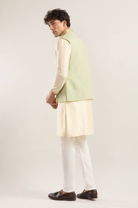 Shop_Runit Gupta_Green Embroidery Elephant Motif Nehru Jacket _at_Aza_Fashions