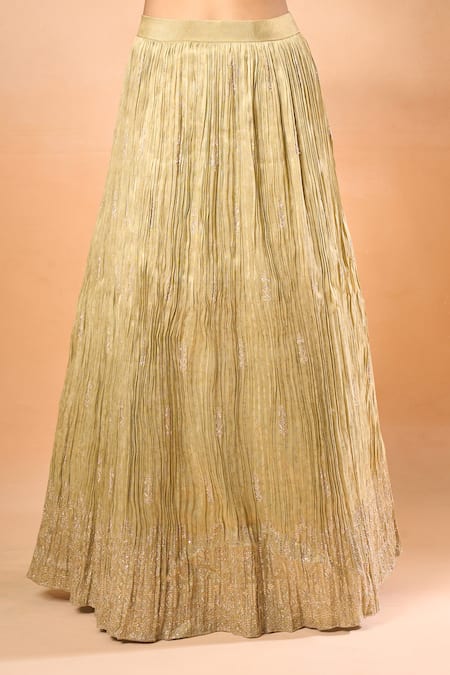 Samyukta Singhania_Green Embroidery, Sequins, Beads Open Neck Floral Butta Lehenga Set _at_Aza_Fashions