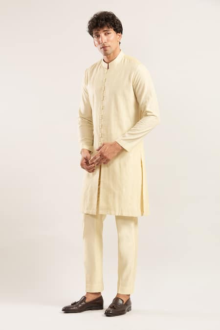 Studio Bagechaa_Cream Chanderi Embroidery Thread Kurta Set _Online_at_Aza_Fashions