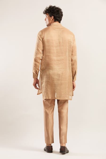 Shop_Studio Bagechaa_Beige Stripe Pattern Kurta Set _at_Aza_Fashions