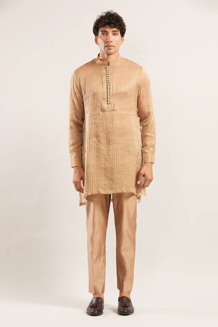 Studio Bagechaa_Beige Stripe Pattern Kurta Set _Online_at_Aza_Fashions