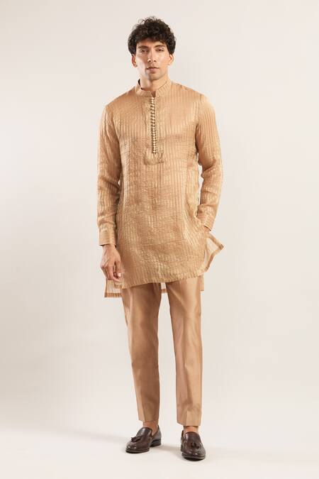 Shop_Studio Bagechaa_Beige Stripe Pattern Kurta Set _Online_at_Aza_Fashions
