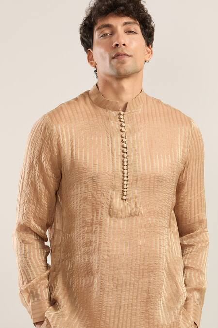 Studio Bagechaa_Beige Stripe Pattern Kurta Set _at_Aza_Fashions