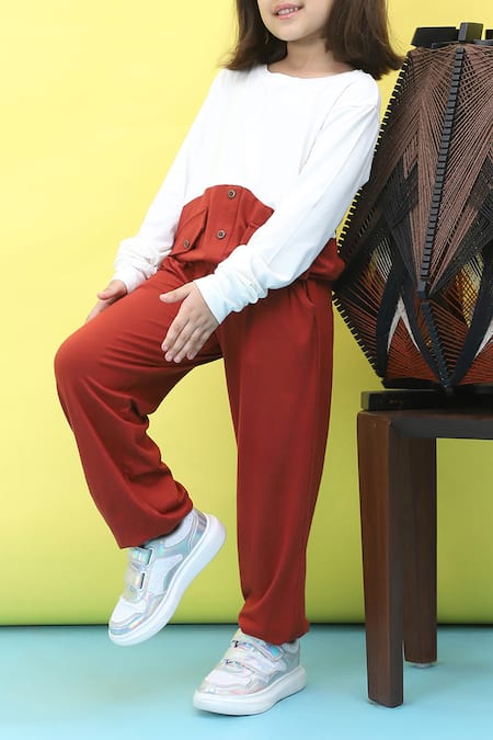 Petite Pomme White Viscose Color Blocked Top And Jogger Set at Aza Fashions Petite Pomme_White Viscose Color Blocked Top And Jogger Set _at_Aza_Fashions