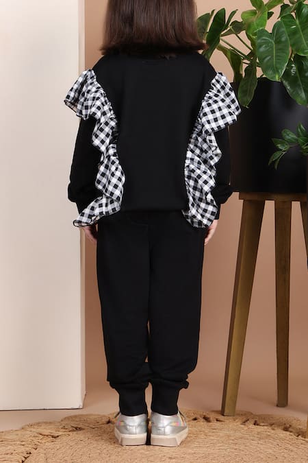 Petite Pomme Checkered Frilled Top & Jogger Set 