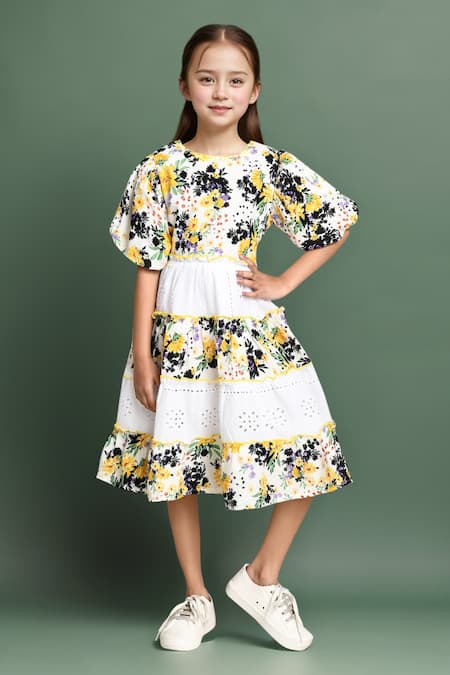 Petite Pomme Floral Print Fit And Flare Dress 