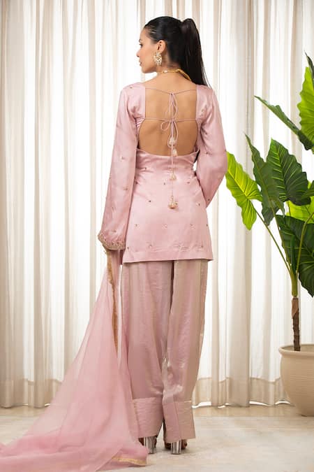 Shop Esha Koul Pink Embroidery Square Neck Baby Kurta Set at Aza Fashions Shop_Esha Koul_Pink Embroidery Square Neck Baby Kurta Set _at_Aza_Fashions