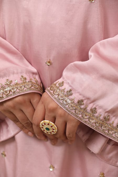 Shop_Esha Koul_Pink Embroidery Square Neck Baby Kurta Set _Online_at_Aza_Fashions