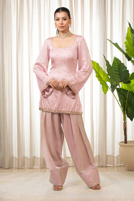 Buy Esha Koul Pink Embroidery Square Neck Baby Kurta Set Buy_Esha Koul_Pink Embroidery Square Neck Baby Kurta Set