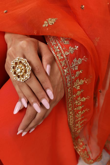 Shop_Esha Koul_Rust Georgette, Organza, Crepe Embroidery Round Neck Kurta And Sharara Set 