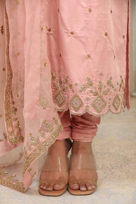 Buy_Esha Koul_Pink Chanderi, Satin, Organza, Crepe Embroidery, Sequins, Baby Dori Kurta Set 