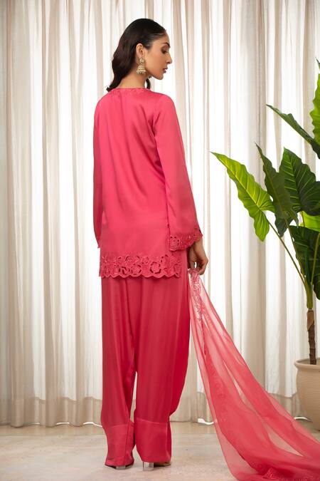 Shop Esha Koul Pink Satin, Organza, Crepe Embroidery, Cut Work Round Kashmiri Richa Kurta Set at Aza Fashions Shop_Esha Koul_Pink Satin, Organza, Crepe Embroidery, Cut Work Round Kashmiri Richa Kurta Set _at_Aza_Fashions