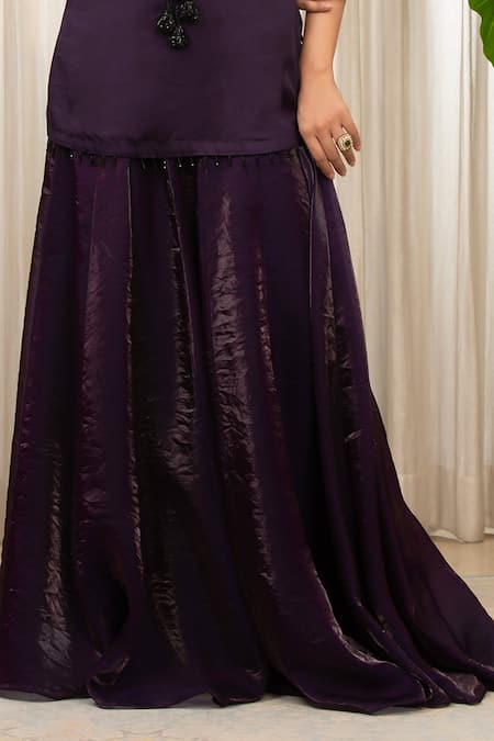 Buy_Esha Koul_Purple Sequins Round , Keyhole Jasmine Plain Kurta Sharara Set _Online_at_Aza_Fashions