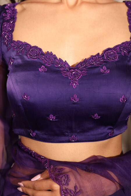 Shop_Esha Koul_Purple Sequins, Embroidery Organza Cutwork Saree Set _Online_at_Aza_Fashions