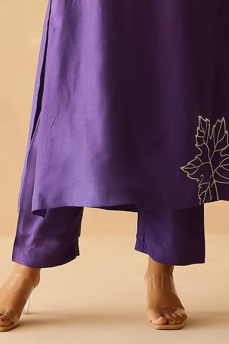 Buy_Masoomm_Purple Silk, Cotton Embroidery V-neck Tunic Set 