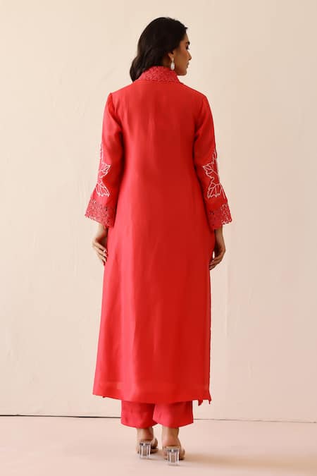 Masoomm Coral Pink Embroidered Tunic Set 