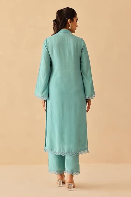 Masoomm Aqua Blue Floral Lace Tunic Set 