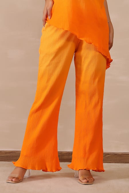 Shop_Masoomm_Orange Crepe, Cotton Halter Neck Ombre Co-ord Set _Online_at_Aza_Fashions