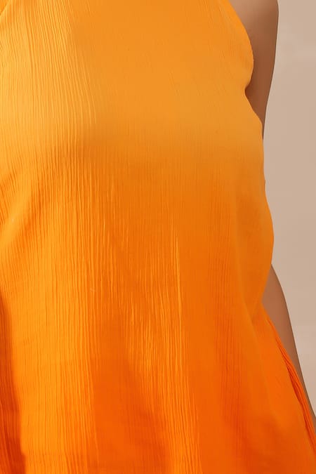 Masoomm_Orange Crepe, Cotton Halter Neck Ombre Co-ord Set _at_Aza_Fashions