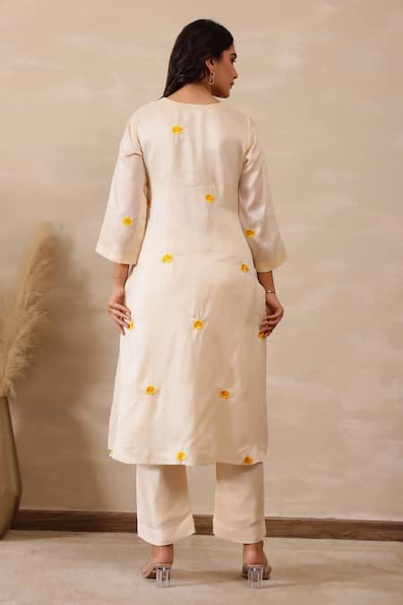 Masoomm Antique Off White Floral Embroidered Tunic Set 