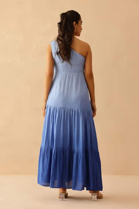 Masoomm One Shoulder Ombre Tiered Maxi Dress 