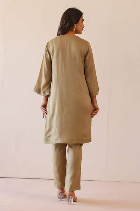 Masoomm Sage Green Embroidered Kurta Set 