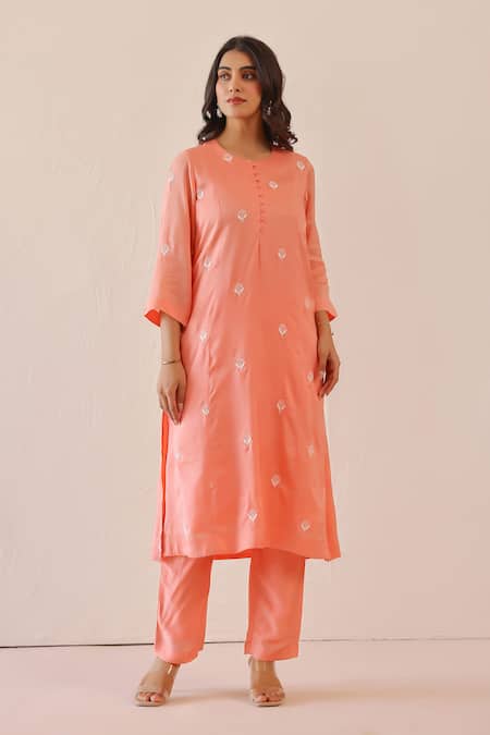 Masoomm Peach Embroidered Kurta Set 