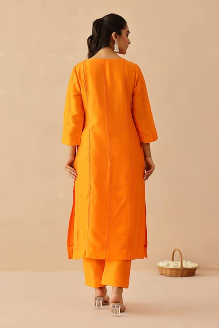 Masoomm Embroidered Orange Kurta Set 