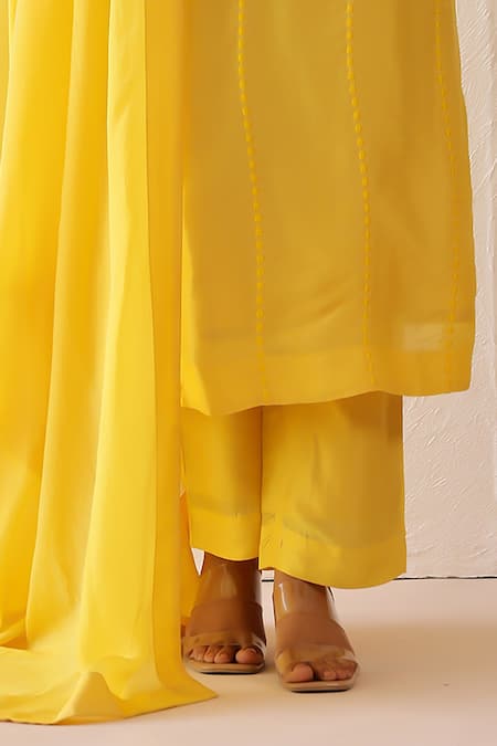 Buy_Masoomm_Yellow Silk, Cotton, Organza Embroidery Round Neck Butter Kurta Set _Online_at_Aza_Fashions