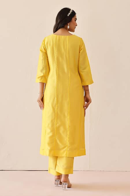 Masoomm Butter Yellow Embroidered Kurta Set 