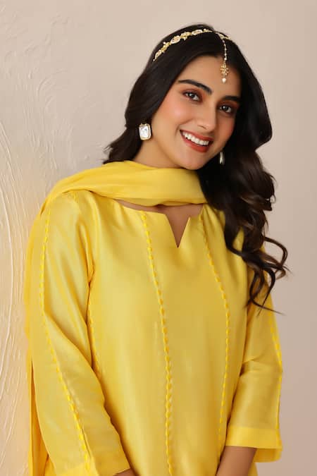 Buy_Masoomm_Yellow Silk, Cotton, Organza Embroidery Round Neck Butter Kurta Set 