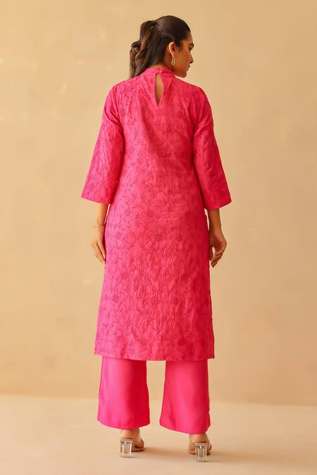 Masoomm Fuscia Pink Embroidered Tunic Set 