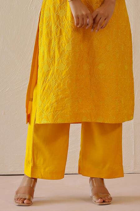 Buy Masoomm Yellow Satin Embroidery Round Neck Tunic Set Online at Aza Fashions Buy_Masoomm_Yellow Satin Embroidery Round Neck Tunic Set _Online_at_Aza_Fashions