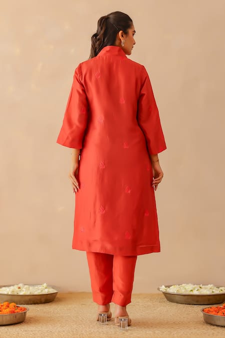 Masoomm Red Self Embroidered Kurta Set 