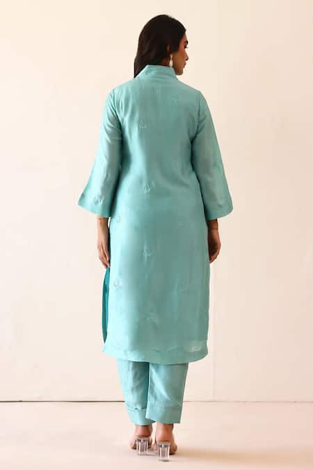 Masoomm Self Embroidered Aqua Blue Kurta Set 