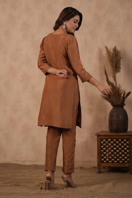 Masoomm Brown Embroidered Kurta Set 