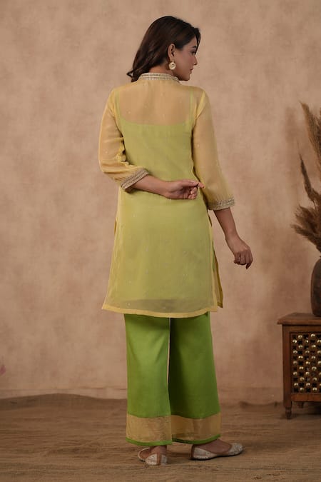 Masoomm Green Organza Embroidered Kurta Set 
