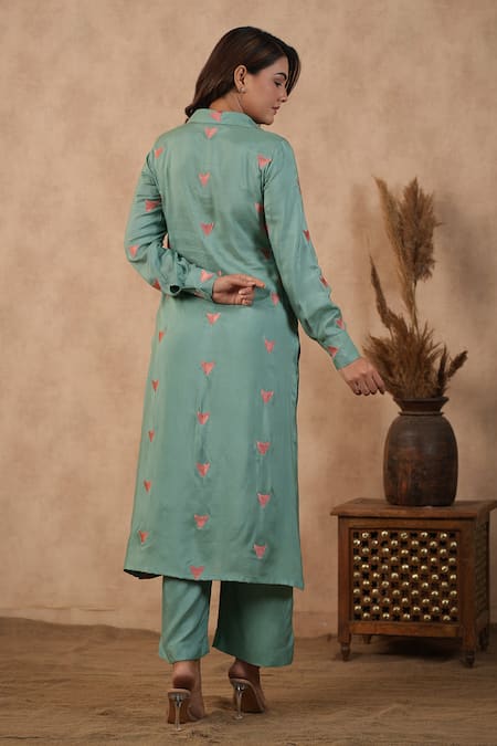 Masoomm Floral Embroidered Green Kurta Set 