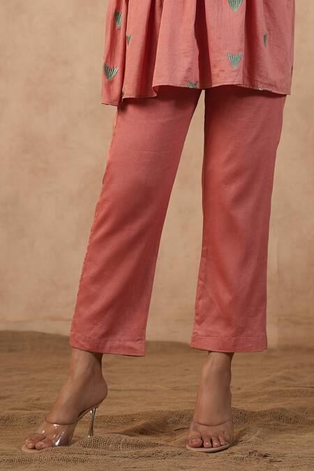 Masoomm_Pink Embroidery V-neck Floral Rose Coord Set _Online_at_Aza_Fashions