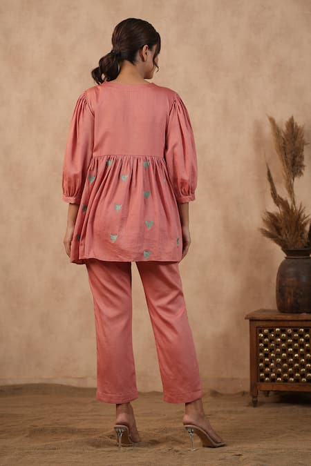 Masoomm Floral Embroidered Rose Pink Coord Set 