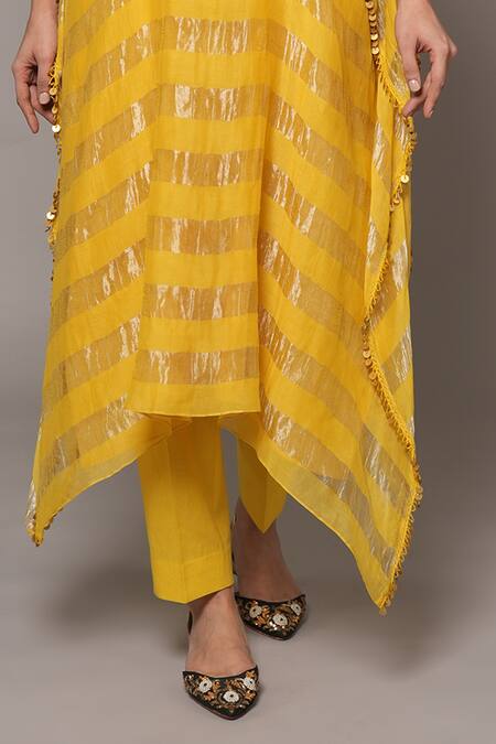 Buy Joy Mitra Yellow Chanderi, Tissue Embroidery Round Neck Hand Kaftan Set Online at Aza Fashions Buy_Joy Mitra_Yellow Chanderi, Tissue Embroidery Round Neck Hand Kaftan Set _Online_at_Aza_Fashions