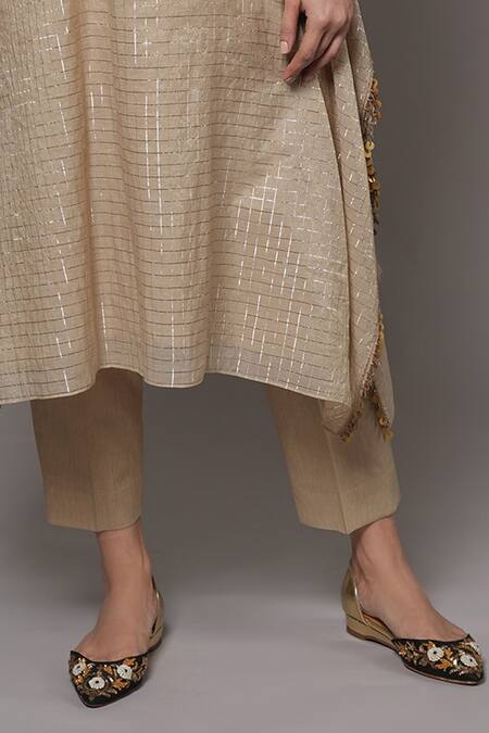 Buy Joy Mitra Beige Chanderi, Tissue, Cotton Embroidery Round Neck Mushroom Hand Kaftan Set Online at Aza Fashions Buy_Joy Mitra_Beige Chanderi, Tissue, Cotton Embroidery Round Neck Mushroom Hand Kaftan Set _Online_at_Aza_Fashions