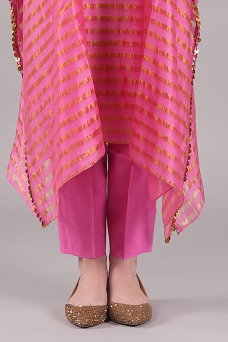 Shop Joy Mitra Pink Chanderi, Tissue, Cotton Embroidery Round Neck Deep Blush Hand Kaftan Set Online at Aza Fashions Shop_Joy Mitra_Pink Chanderi, Tissue, Cotton Embroidery Round Neck Deep Blush Hand Kaftan Set _Online_at_Aza_Fashions