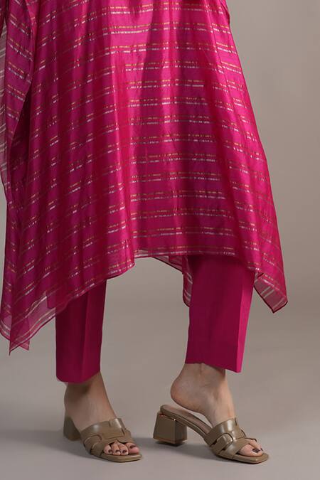 Buy Joy Mitra Pink Chanderi, Tissue Embroidery Round Neck Hibiscus Hand Kaftan Set Buy_Joy Mitra_Pink Chanderi, Tissue Embroidery Round Neck Hibiscus Hand Kaftan Set